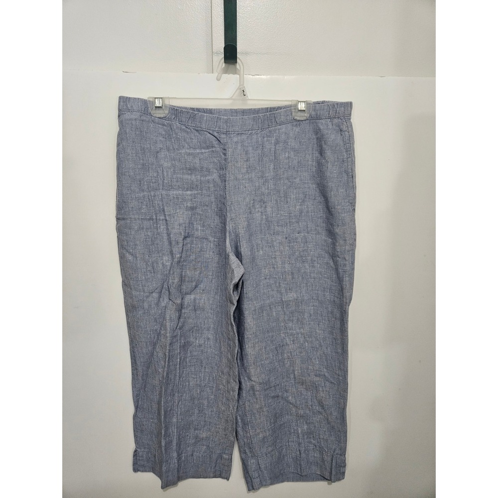 J. Jill Love Linen Blue Cropped Pants Medium Petite Elastic Waist 100% Linen